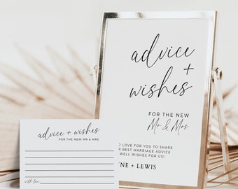 Advice and Wishes Sign & Cards, Wedding Advice Card Printable Editable Template, For The Newlyweds, Instant Download, Minimalist