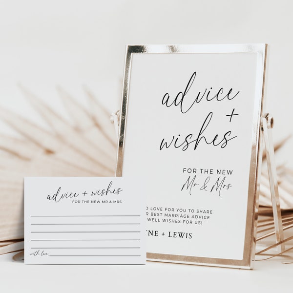 Advice and Wishes Sign & Cards, Wedding Advice Card Printable Editable Template, For The Newlyweds, Instant Download, Minimalist