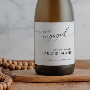 Wine Label Engagement, We're Engaged Printable Wine Bottle Label, Editable Template, Instant Download, Modern & Minimal image 1