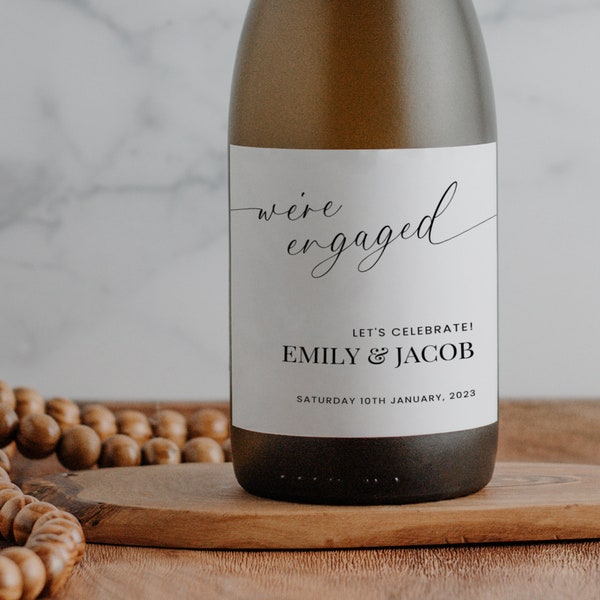 Wine Label Engagement, We're Engaged Printable Wine Bottle Label, Editable Template, Instant Download, Modern & Minimal