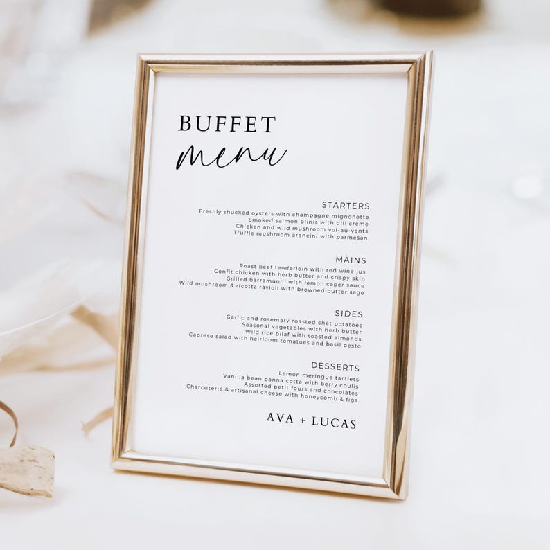 Script Text Buffet Minimal Wedding Reception Buffet Menu Sign - Printable Digital Template ...
