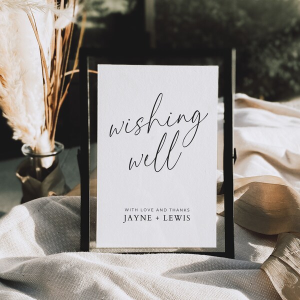 Wishing Well Sign, Minimalist Wedding Reception, Editable Template, Printable Modern Wedding Cards Gifts Sign, Instant Download,