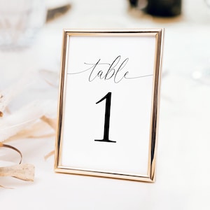 Elegant Table Number Card Template, Simple Printable Table Numbers, Modern Minimalist Editable Table Number Signs for Wedding Reception