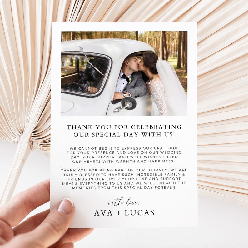Photo Thank You Card Template Double Sided, Modern Minimalist Wedding