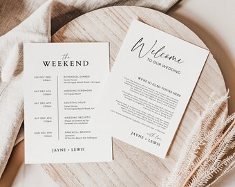 Welcome Bag Note Template, Welcome Note for Wedding Guests, Wedding Timeline & Itinerary, Weekend Schedule, Editable in , Minimal