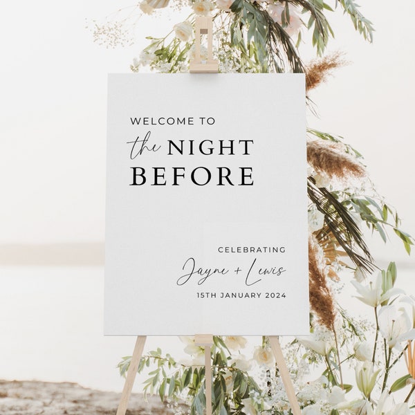 The Night Before Wedding Sign, Rehearsal Dinner Welcome Sign, Editable Template, Digital Download, Minimalist Wedding Rehearsal,