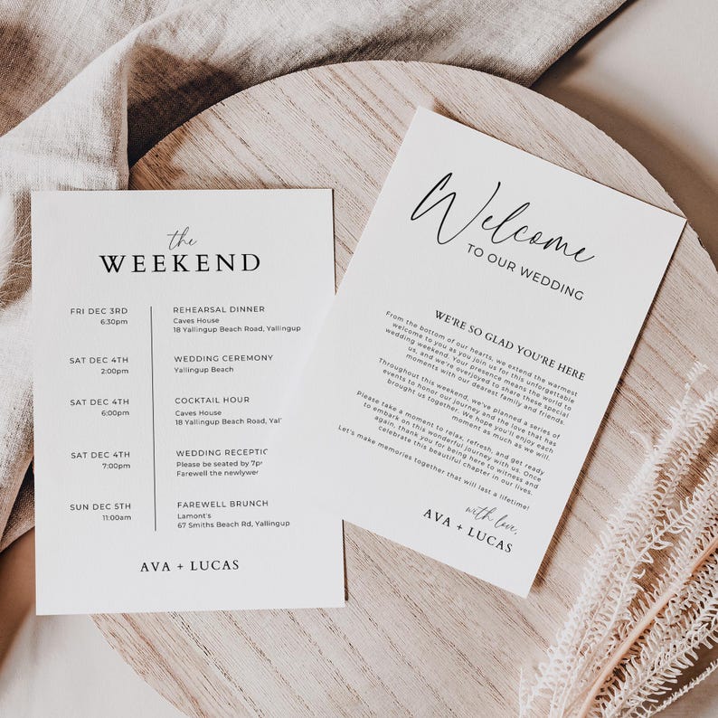 Bag Thank You Note Template With Wedding Weekend Itinerary