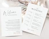 Welcome Bag Thank You Note Template with Wedding Weekend Itinerary, Modern Minimalist Schedule of Events Timeline Card for Hotel Guests