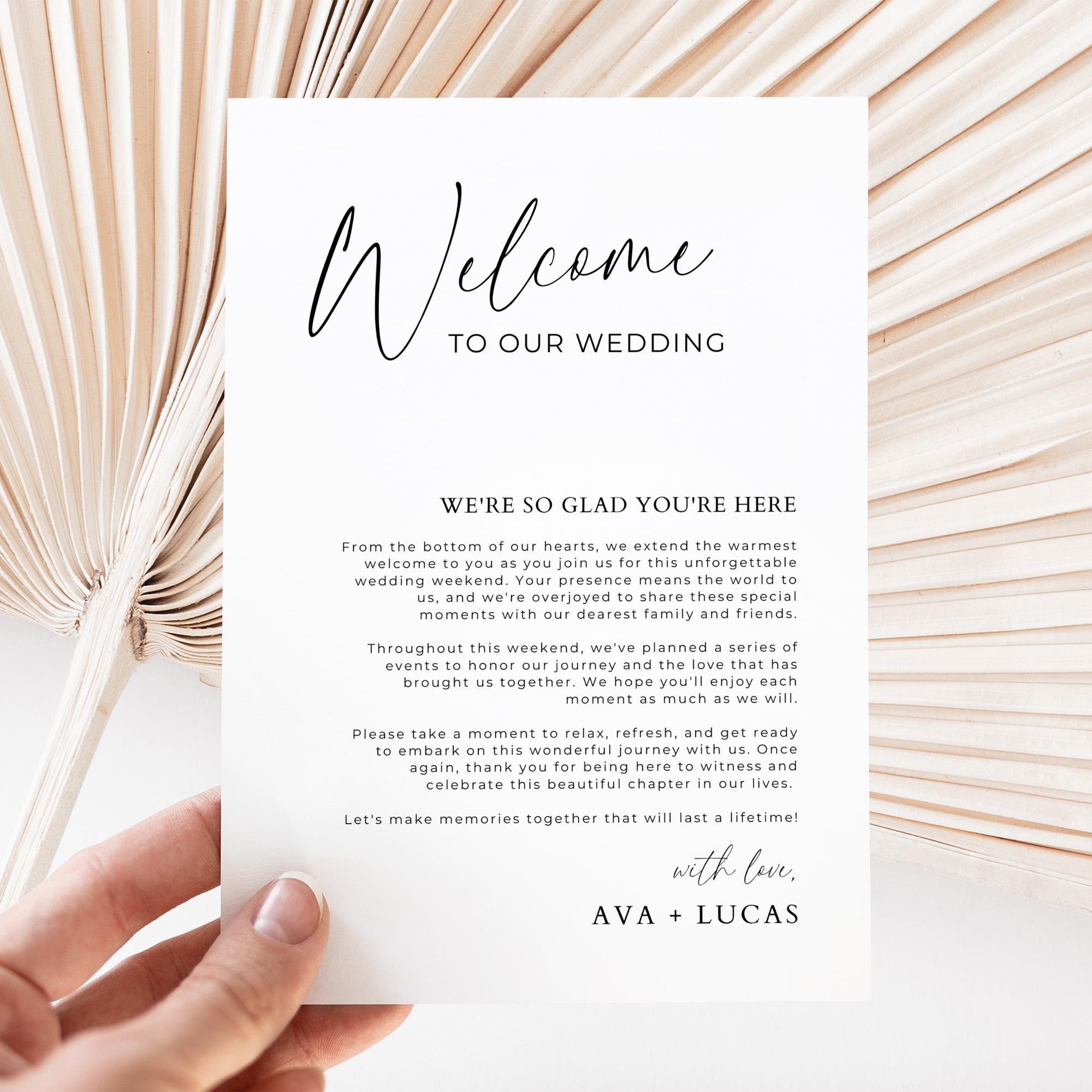 Welcome Bag Thank You Note Template With Wedding Weekend Itinerary ...