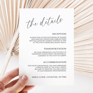 Wedding Details Card Insert, Printable Wedding Invitation Enclosure Portrait, Editable Template, Instant Download, Minimal image 2