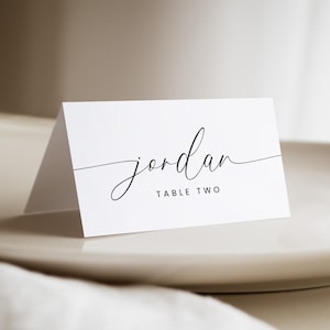 Namens-Platzkarten-Vorlage Elegante, moderne flache und gefaltete Tisch-Tischkarte, einfache Hochzeitsfeier oder Probeessen druckbare Tischkarten