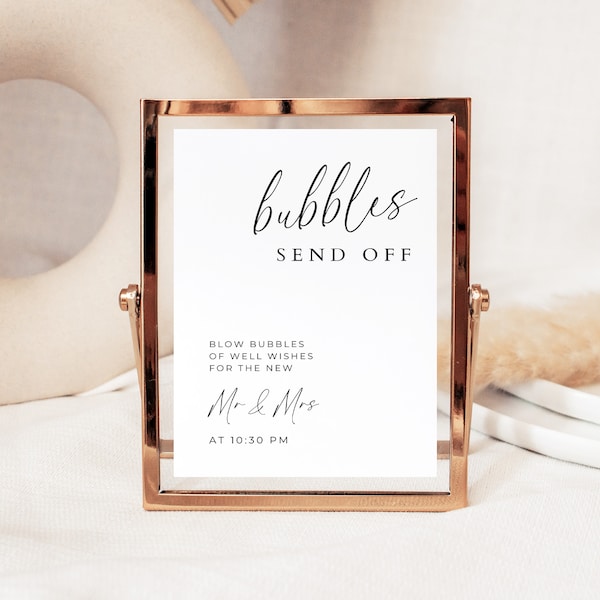 Wedding Bubble Send Off Sign Customizable, Minimal Newlyweds Farewell Signage Template, Elegant Wedding Reception Send Off for Bride & Groom