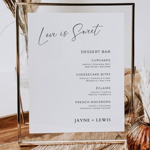 Love is Sweet Dessert Bar Sign, Wedding Reception Signage, Minimal Table Menu Signs, Editable Canva Template, Digital Download,