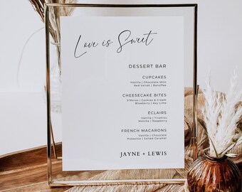 Love is Sweet Dessert Bar Sign, Wedding Reception Signage, Minimal Table Menu Signs, Editable Canva Template, Digital Download,