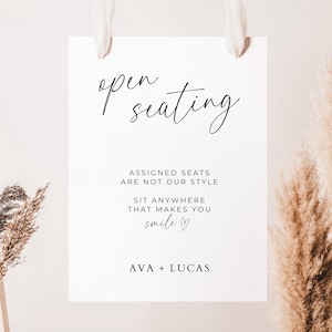 Open Seating Wedding Sign Template, Modern Minimalist Sit Anywhere Wedding Reception Signage, Customizable Printable Poster Board Sign