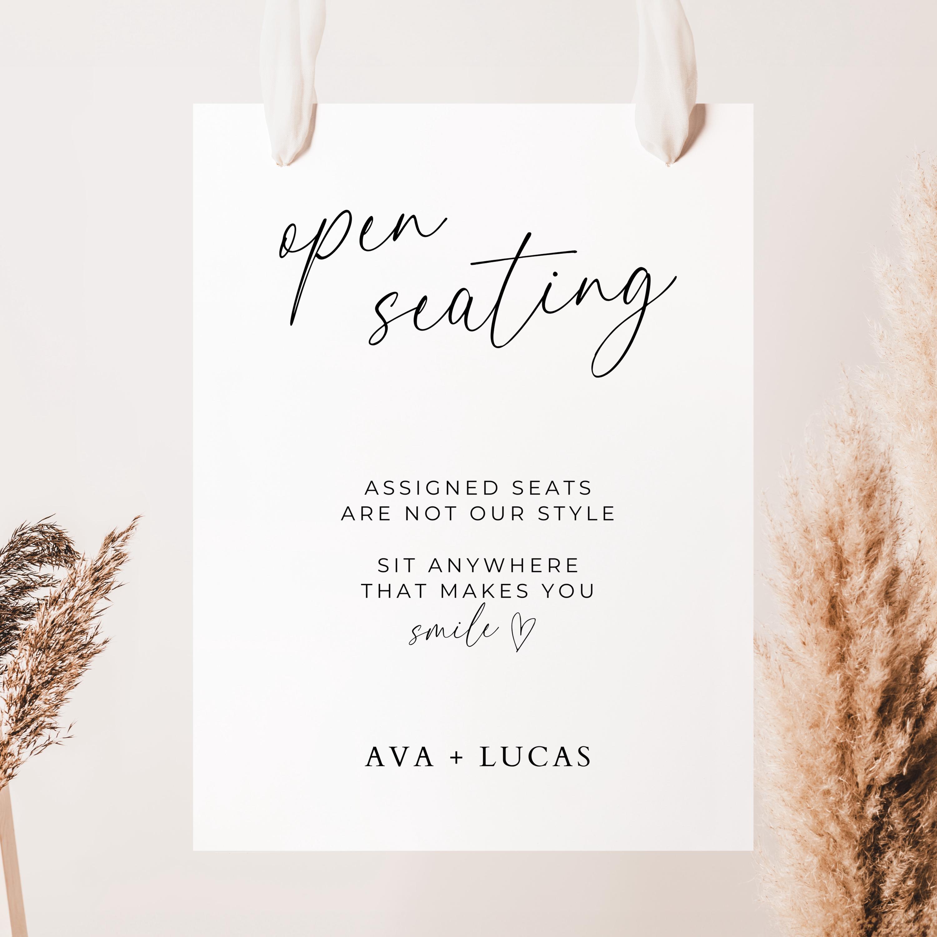 Open Seating Wedding Sign Template, Modern Minimalist Sit Anywhere ...