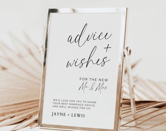 Advice and Well Wishes Sign, Minimalist Wedding Reception, Editable Template, Printable Modern Wedding Sign, Instant Download,