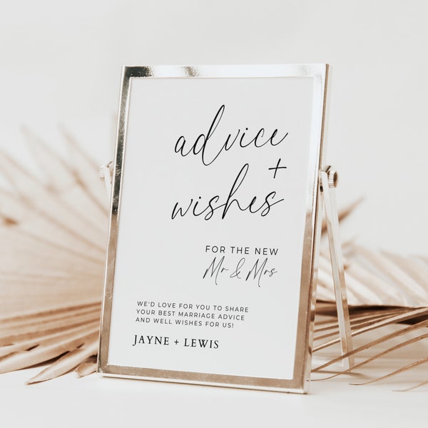 Advice and Well Wishes Sign, Minimalist Wedding Reception, Editable Template, Printable Modern Wedding Sign, Instant Download,