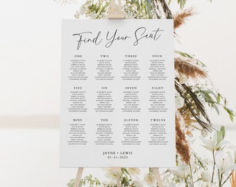 Wedding Seating Chart Template, Wedding Table Guest Seating Sign, Editable in , Minimalist Wedding Reception, Digital Download,