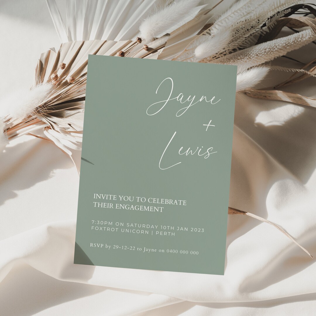 Sage Green Engagement Party Invitation Modern Minimalistic Etsy