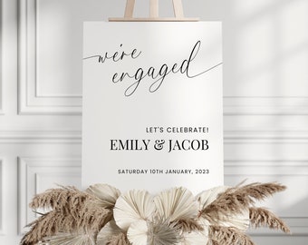 Minimal Engagement Party Welcome Sign Portrait, Engaged Printable Sign Template, Editable in , Minimalistic Modern Engagement