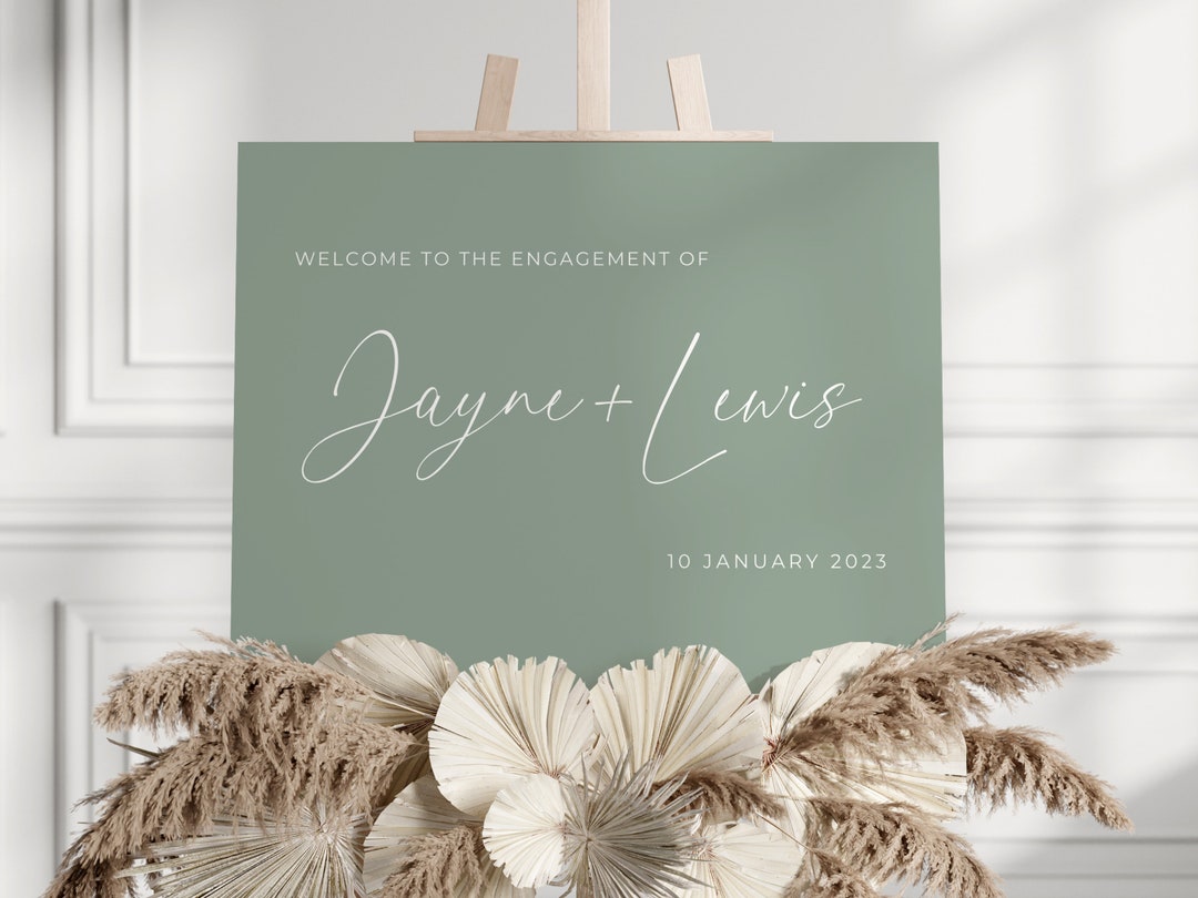 Sage Green Engagement Party Sign Minimalist Landscape Etsy