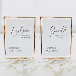 Bathroom Basket Sign Template, Minimal Ladies & Gents Restroom Signage for Wedding Reception, Printable Freshen Up for Wedding Guests Sign
