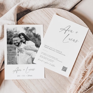 Hochzeitseinladungsvorlage, Doppelseitig mit QR-Code, Moderne Minimalistische Fotoeinladungskarte, Einfache druckbare 5x7-Zoll-Einladung mit Bild