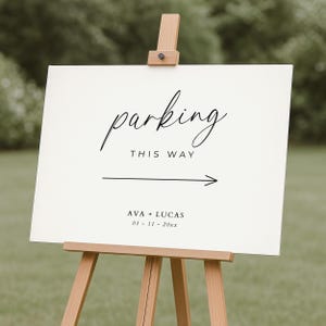 Parking This Way Sign Template, Minimalist Wedding Parking Directional Signage, Editable Printable Large Parking Sign For Wedding