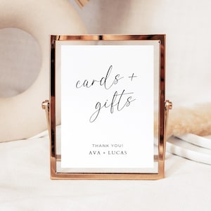 Modèle imprimable de signe de cartes de mariage et de cadeaux, décoration minimaliste de réception de mariage, signalisation moderne imprimable pour la fête de fiançailles et le mariage