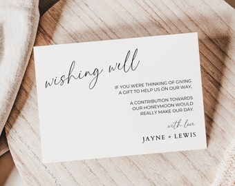 Wishing Well Card, Printable Wedding Invitation Extras Insert, Editable Canva Template, Instant Download, Money Gift, Minimalistic TDC01