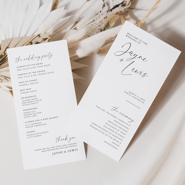 Wedding Ceremony Program Modern, Order of Service Catholic Wedding Program No Mass, Editable Template, Digital Download, Minimal