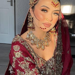 Gold-Plated Red Kundan Bridal Jewelry Set: Pakistani Indian Wedding Choker