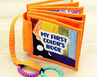 My First Colors Book – Handmade Fabric Baby Book – Sensory Patchwork – 2 Editions – 8-12 Pages / Hues – C-Ring Carry Strap