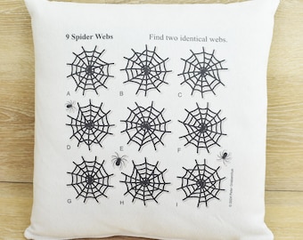 Puzzle Pillow – 9 Spider Webs Brain Teaser Cushion | Fun Decorative Throw Pillow with Visual Puzzle Game | Original Puzzle Design