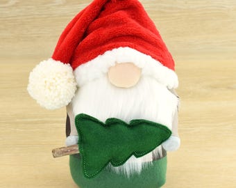 Military Santa Gnomes – Handmade Decor – Fleece Weighted Body, Minky Hat, Felt Tree