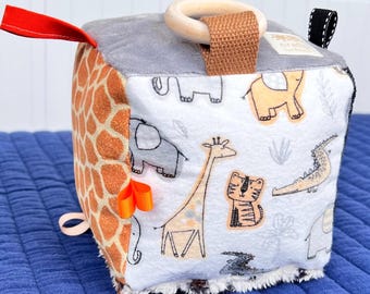 Sensory baby block Safari, soft fabric activity cube