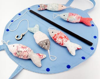 Fabric Fishing Game for Babies & Toddlers, No Magnet, Wooden Hook, Travel-Friendly Playset, Cute Decor, Handcrafted in Colorado