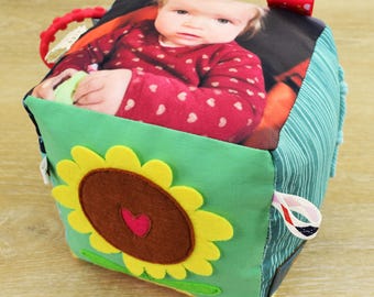 6” Personalized Photo Block – Custom Soft Sensory Toy – Family Fabric Cube – Up to 3 Photos