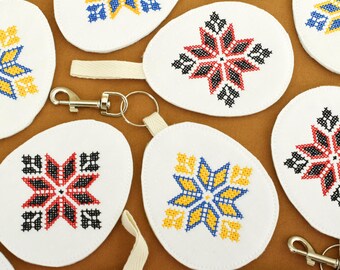 Easter Embroidered Eggs – Unique Ukrainian Decor – Coaster, Ornament, Keychain Variations – 2 Colors