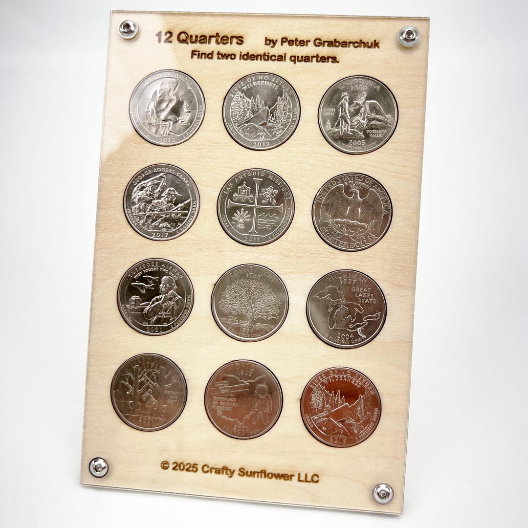 12 Quarters – Matching Coin Challenge – Original Wooden Puzzle – Real U ...