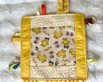 Yellow ducky baby lovey, mini play mat with teething ring