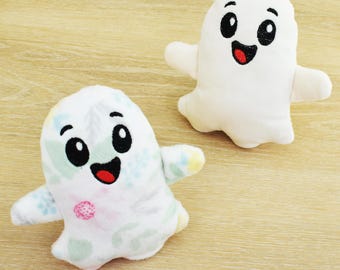 Ghost Plush Toy – Handmade Halloween Stuffie – Soft Fleece Embroidered Plushie – Optional Personalization