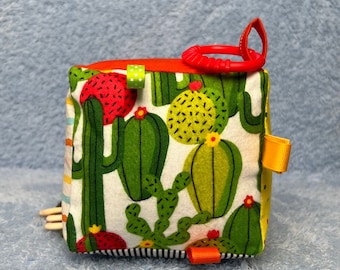 Sensory baby block with colorful fabric prints,  Activity fabric cube, Great baby developmental toy, Unique and memorable gift