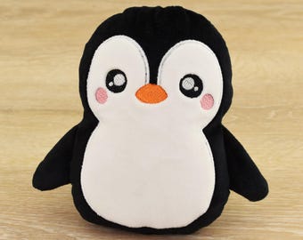 Penguin Plush Toy – Handmade Fleece Stuffie – Soft Embroidered Animal Plushie – Kids Cuddle Pillow