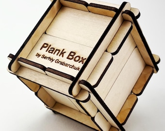 Plank Box – 3D Wooden Puzzle – Original Design – 5 Color Editions – Display Tray – Expert Difficulty