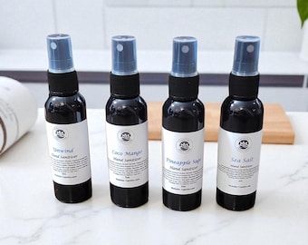 Händedesinfektionsmittel (4er-Set).Schwarze Kunststoff-Sprühflaschen 2 Unze. (verschiedene Düfte)