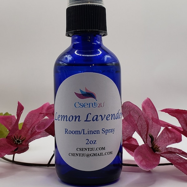 Lemon-Lavender-Room-Linen-Spray-Fragrance-2oz Cobalt Blue-Glass Bottle