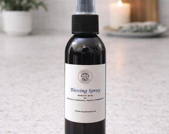 Blessing Spray – Frankincense, Myrrh, Cinnamon Room, Linen & Vehicle Mist. 4oz Black Plastic Spray Bottle