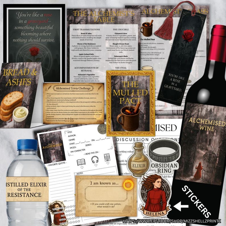 Pu&ograve; includere: Una collezione di oggetti a tema fantasy, tra cui una bottiglia di "Alchemised Wine", un segnalibro con una rosa e una bottiglia di "Distilled Elixir of the Resistance". Ci sono anche adesivi, un libro e un'immagine incorniciata.